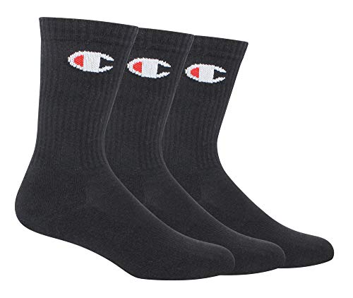 Champion LIFE Men's Classic C Crew Socks 3-Pack, black, Shoe Size: 10-13