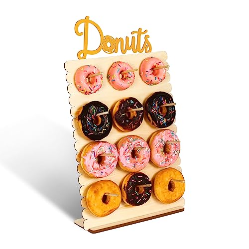 Zzbakress Reusable 12 Stake Wooden Donut Stand for Party to display or place Donuts (Wood)