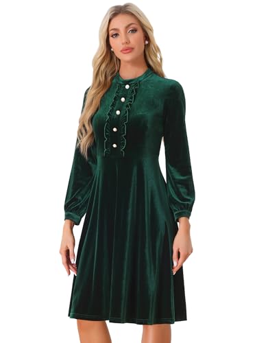 Robe en velours Allegra K évasée style vintage à col montant