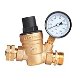 TechnoRV Water Pressure Regulator for RV Camper - Adjustable with Gauge, Universal Compatibility, Lead-Free - Easy to Install RV Accessory for Safe Water Pressure on the Road Black