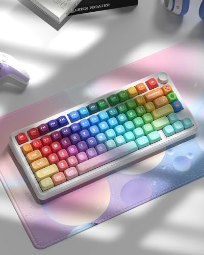MOA Profile PBT Keycaps, 131 Keys Dye-Sublimation Custom Keyboard Keycaps Cute Rainbow Key caps for Cherry Gateron MX Swithes Mechanical Keyboards