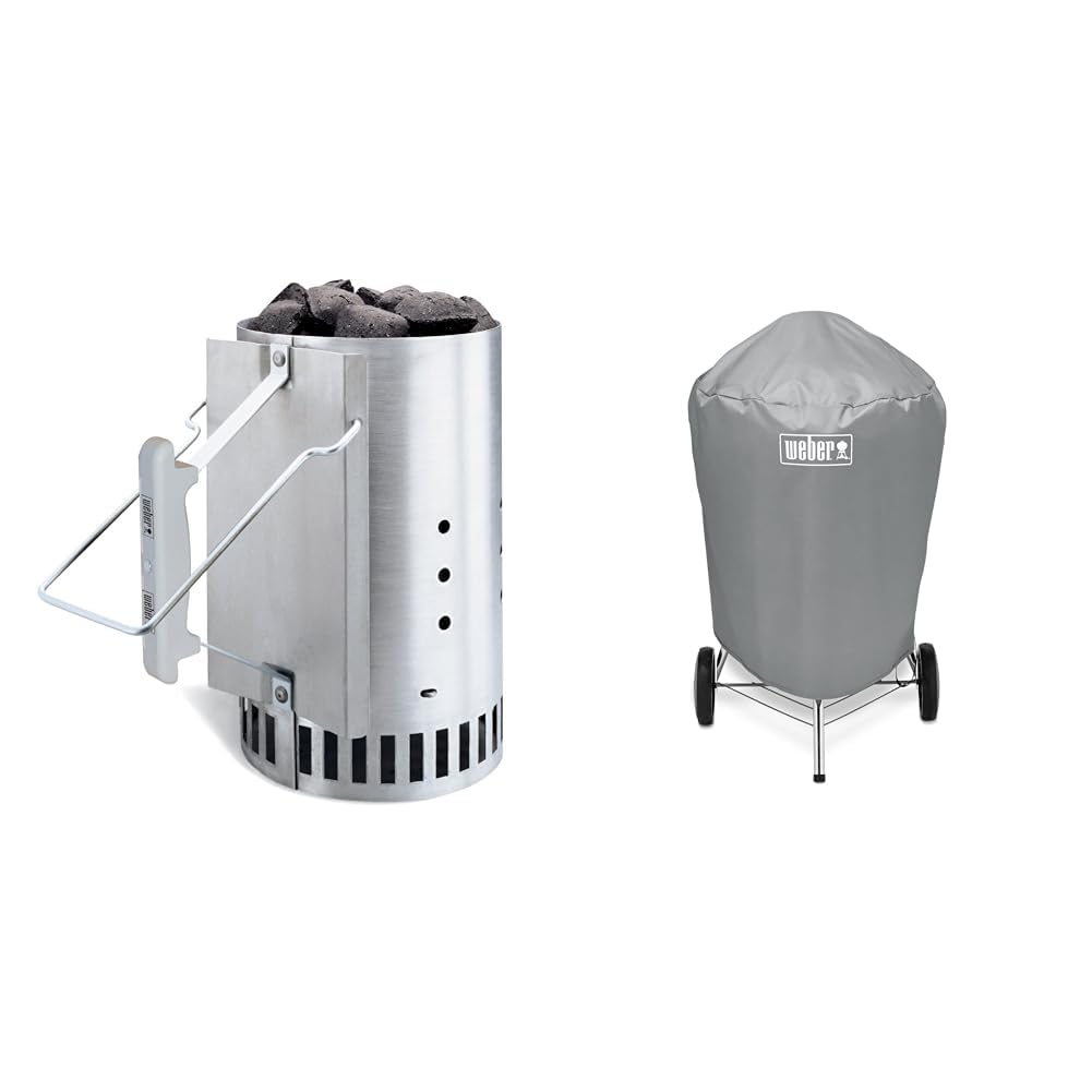 Weber 7416 Cheminée d’Allumage Rapidfire - 31,75 x 20,57 x 32,26 cm & Housse Standard pour Barbecues Charbon, Gris, 57 cm
