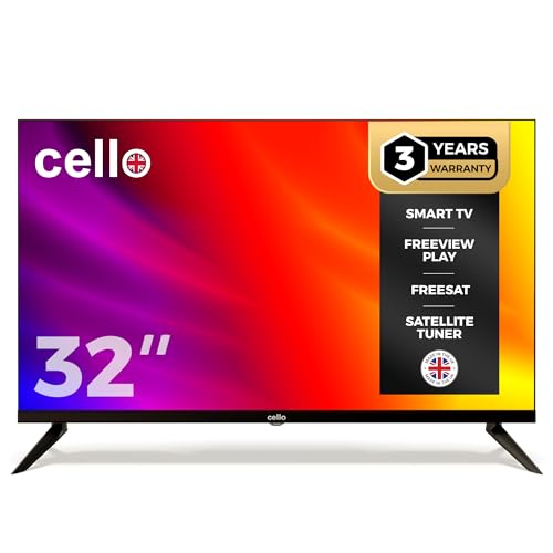 Cello 32" Smart TV LG WebOS HD Ready Televisión con Triple sintonizador S2 T2 FreeSat Bluetooth Disney+ Netflix Apple TV+ Prime Video Made in Europe