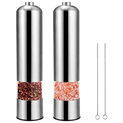 FUNYKICH Moulin Électrique à Sel et à Poivre 2 Pcs Moulin à Poivre et à Sel Automatique Salière avec Lumière LED et Coarseness Réglable Cover