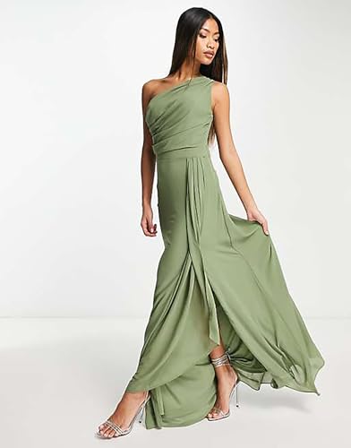 One Shoulder Bridesmaid Dresses for Women 2025 Ruched Chiffon A Line Long Formal Evening Dress with Slit2