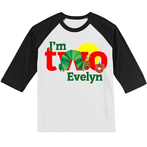 Personalized Caterpillar 2nd Birthday Shirt | 2nd Birthday Shirt | Handmade Decorated Shirt | Personalized with Name and Age | Unisex 3/4 Sleeve Raglan T-Shirt | #11322