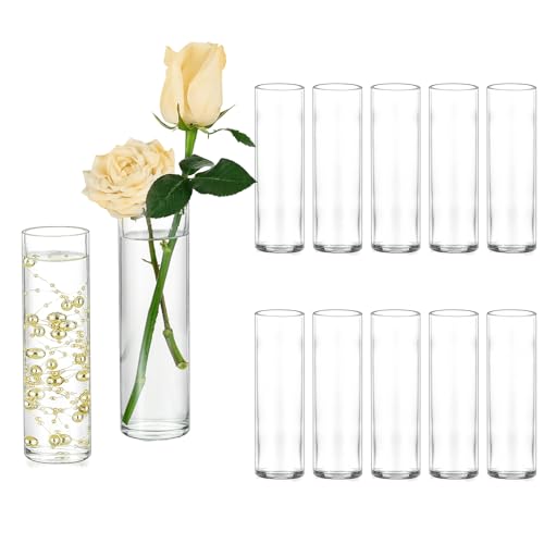 Vase cylindrique grand avec boutons: Hewory 12 petits vases en verre pour décoration de table de mariage - Centres de table à tige unique pour tables,...