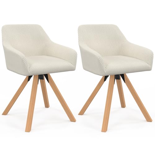 IDMarket - Lot de 2 chaises pivotantes de Salle à Manger, fauteuils de Table Jany en Velours côtelé Beige
