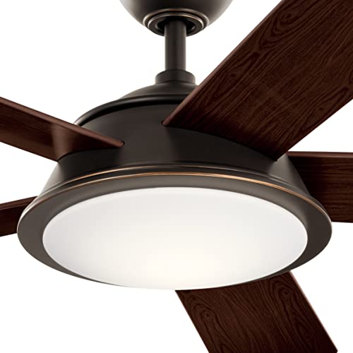 Kichler Verdi 56 in LED Ceiling Fan with Light, 5 Blade Indoor Vintage Coastal Fan in Olde Bronze with Reversible Dark Walnut and Weathered Medium Oak Blades, 310100OZ by Kichler - Image 3