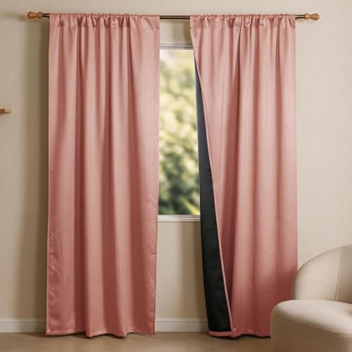 Image of HOMEMONDE 100% True Blackout Curtains 8 Feet Long - Set of 2 Curtains| Embossed Design | Light Block Thermal Insulated & Noise Reducing Top Style Rod Pocket Curtains (Off White, 96Inch)