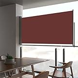 Ausziehbare Seitenmarkise 80 x 300 cm (H x L) ausziehbar Blickdicht, Sichtschutz & Windschutz Sonnenschutz für Balkon & Terrasse, Seitenrollo mit Wandhalterung - Braun
