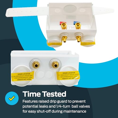 Image of Eastman 1 /2 Inch Crimp PEX Connection x 3 /4 Inch MHT Washing Machine Outlet Box, Push to Connect Brass Plumbing Fittings, Double Drain, 60245