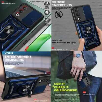 Image of SPAZY CASE Oppo K13x 5G Back Cover | Heavy Duty Hybrid Case with 360 Degree Rotating Finger Ring Holder + Slider Shutter Camera Protection Case for Oppo K13x 5G - Blue