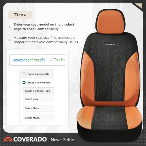 Image of Coverado Seat Covers Full Set, Brown Car Seat Covers, PU Leather & Breathable Mesh Seat Protectors, 5-Piece Automotive Seat Covers, Universal Fit for SUVs, Trucks, Sedans