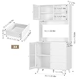 FOREHILL Kitchen Cupboard 180cm Tall Storage Cabinet Kitchen Storage Sideboard with Countertop, 2 Glass Doors 4 Drawers and 2 Shelves, White 80x40x180cm - Image 3