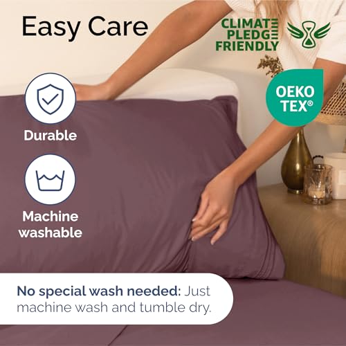 Image of King Size 4 Piece Sheet Set - Ultra Soft & Cooling Bed Sheets - Cool Plum | Fits 8 Inch to 16 inch Mattress, Wrinkle Free & Fade Resistant with Deep Pockets, Breathable, Comfy Hotel Luxury Bedding