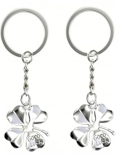 CAMOSE St. Patrick's Day Lucky Four Leaf Clover Keychain Good Luck Charm Keyring for a Little Gift Brings Luck and Positive Vibe (Silver)