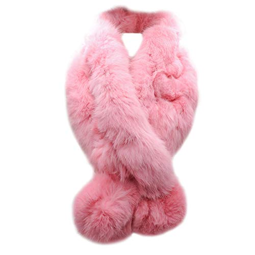surell Long Rabbit Ball Scarf - Womens Neck Trim Scarf - Winter Collar Wrap (Light Pink)