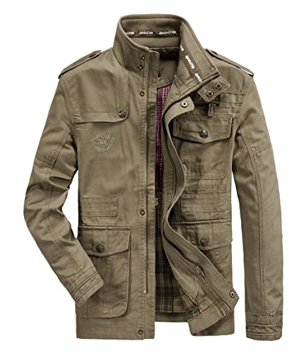 MERCIYD Chaqueta clásica de algodón puro chaqueta militar multibolsillo casual abrigo, marrón, XL Cover