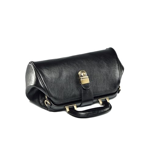 Image of Genuine leather women's bag retro doctor's bag handmade foreskin layer cowhide Shoulder bag buckle type women's bag