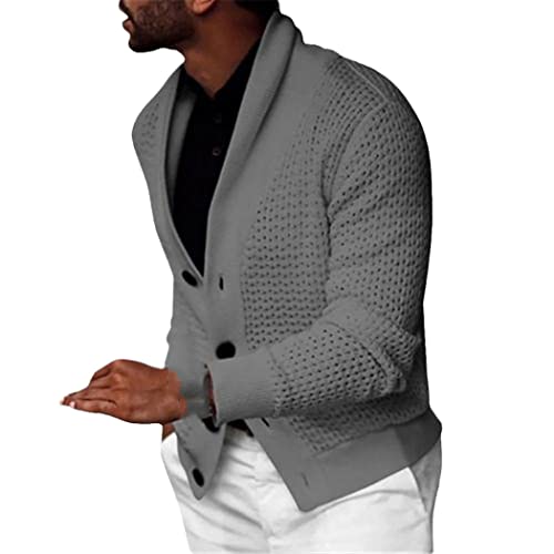 Cardigan en tricot chaud homme gilet gris clair ajusté taille XL