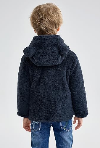 Image of SOLOCOTE Boys Winter Coat Kids Toddler Hooded Fleece Jacket Warm Sherpa Lined Zip Up Sweatshirt