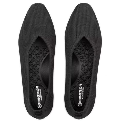 Chaussures en tricot pour femme bout carré confort respirant noir 36 EU