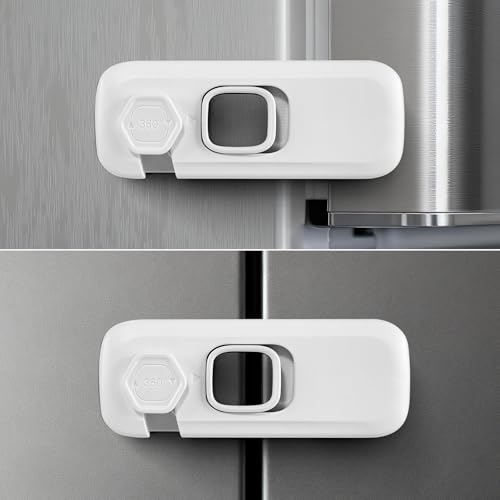 Fridge Locks for Kids with Strong Adhesive 2 Pack Pet&Child Proof Refrigerator Lock for Kids to Keep Door Closed Freezer Lock for RV Refrigerator Garage Fridge Upright Freezer Mini Fridge White