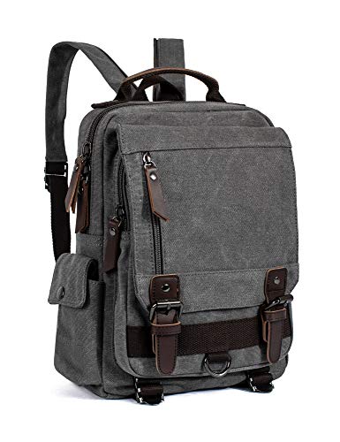 Leaper Retro Canvas Messenger Bag Backpack Travel Sling Bag Cross Body Bag Gray