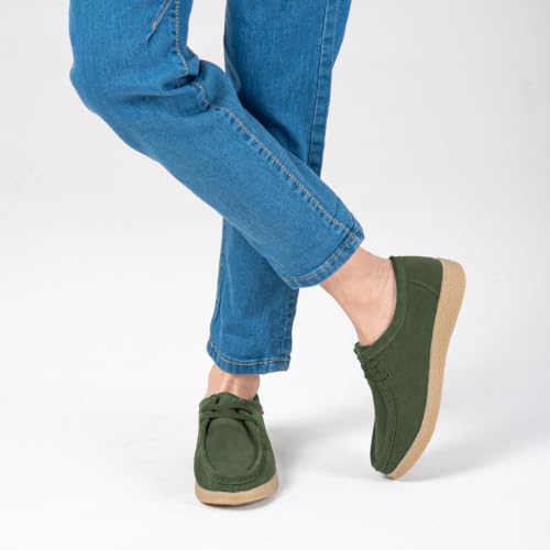 Image of TRULAND Leather Oxford Shoes for Women - Suede Lace Up Moc Toe Low Platform Flat Wallabees Shoes