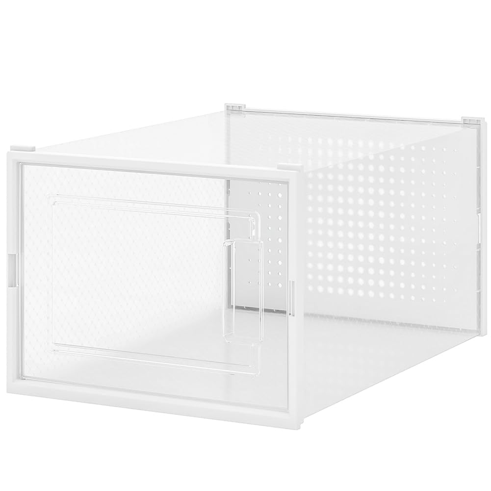 BAKAJI 12 cajas apilables para zapatos de plástico con copechi, montaje fácil, ahorran espacio transparentes, cajas organizadoras de almacenamiento, (juego de 12 unidades, 35 x 25 x 19 cm)