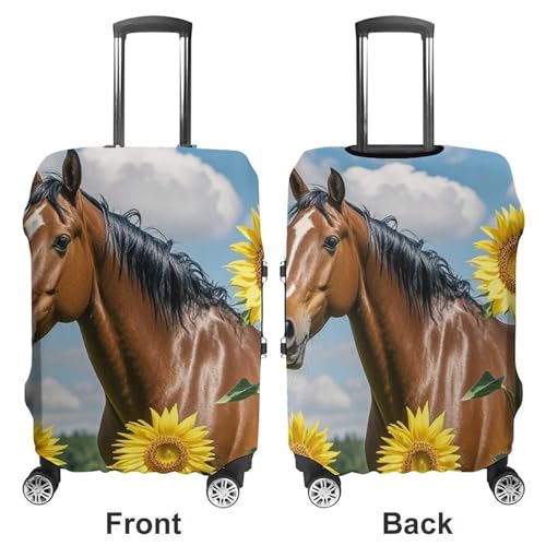 Horse And Sunflower Printed Luggage Cover Protector, Fits 18-32 Inch Luggage3