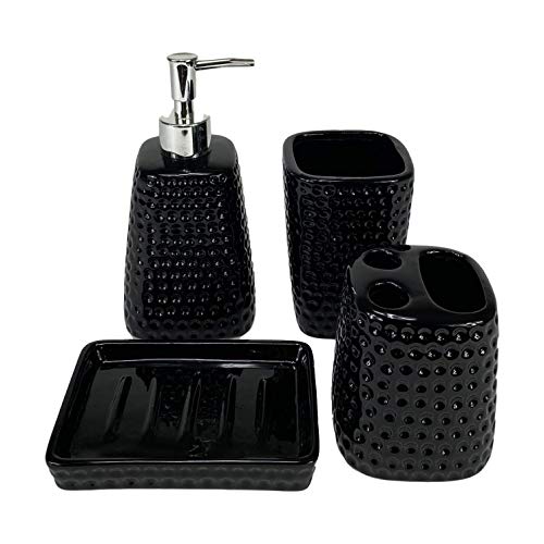 Homevibes Juego De Accesorios para Baño, Set De Baño De Cerámica, Juego De Baño Completo, 4 Piezas, Compuesto por Jabonera, Dispensador De Jabon, Porta Cepillo y Vaso (Negro)