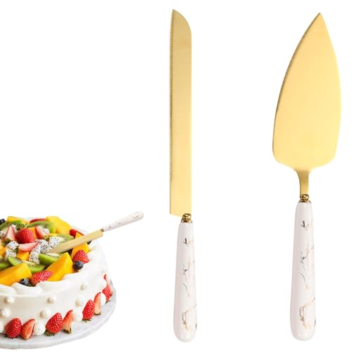 Taglierina per torte e torte, in acciaio inox, set di taglio per torte nuziali, paletta per torte con manico in ceramica, design elegante per dolci, pizza, dessert, torte, torte