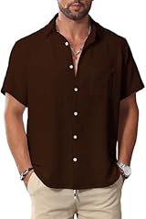 Men Button Short Sleeve Shirts Brown