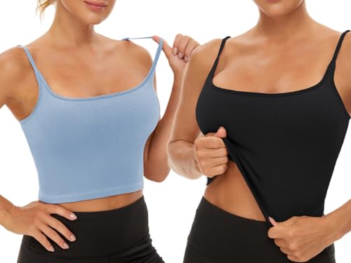 Image of Chilylori Seamless Sports Bra Cropped Tank Top with Adjustable Strap 2 Pack