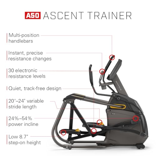 Image of Matrix Fitness A50 Ascent Elliptical with XUR | 22 inch Touchscreen (WiFi+BT+HDMI) | Low Impact Workouts, Full Body Cardio | Space Saving Compact Design, Suspension Elliptical with Adjustable Incline