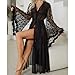 Robes,Womens Sexy Maxi Sheer Mesh Robe Fashion Heart Printed Bell Sleeves Silk Bathrobe Elegant Lace Trim Bride Party Robes