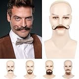 XRDDFL Fake Mustache Realistic Beard Human Hair Full Hand-tied Fake Facial Hair False Goatee Beards Brown Reusable Lace Invisible Fake Mustache for Halloween Drama Party Cosplay Makeup