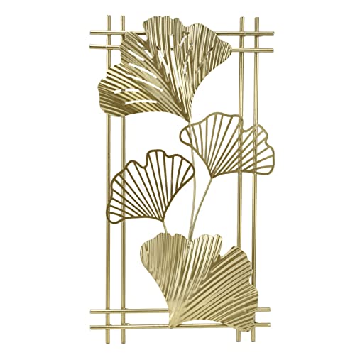 Sculptures Murales Métal Doré Feuilles de Ginkgo 3D pour Tableau Salon