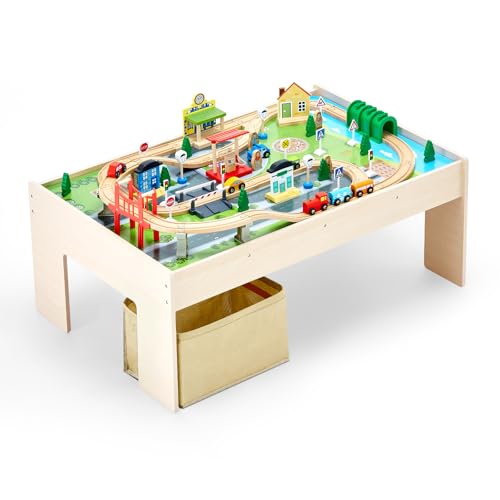 VEVOR Table Circuit Train Bois, 84 PCS, avec Rail de...