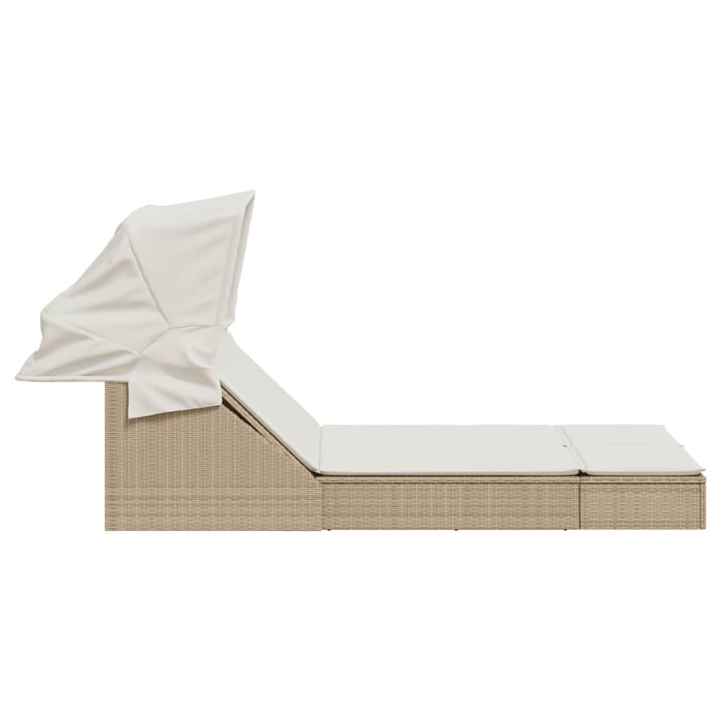 Homgoday Lit double avec auvent et coussins beige en polyrotin, chaises longues, canapé-lit, lit de piscine, lit de jardin