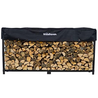 Woodhaven 10 Foot Black Firewood Log Rack With Optional Seasoning Cover - Made In The USA - Lifetime Structural Warranty - Steel Outdoor Rack with Black Texture Powder Coat Finish (Cover)