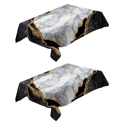Nappe essuyable anti tache marbre rectangle 140x140 pour table salon - 2