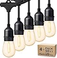 Svater Outdoor String Lights 200 FT, E26 Socket, 64pc S14 Shatterpoof Bulbs, 1 Watt Dimmable 2700K Warm White, IP65 Waterproof Commercial Grade Patio Light (4 Pack X 50FT)