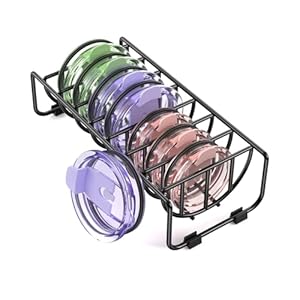 Tumbler Lid Organizer, Metal Cup Lid Holder Water Bottle Lid Organizer for Kitchen Cabinet, Space Saving Horizontal Cup Lid Storage Keep Countertop Cupboard Tidy