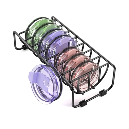 Tumbler Lid Organizer, Metal Cup Lid Holder Water Bottle Lid Organizer for Kitchen Cabinet, Space Saving Horizontal Cup Lid Storage Keep Countertop Cupboard Tidy