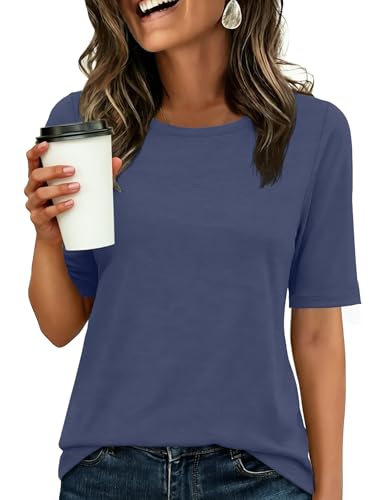 Image of ANRABESS Womens Half Sleeve Tops Crewneck Shirts Basic Fit Work Tee