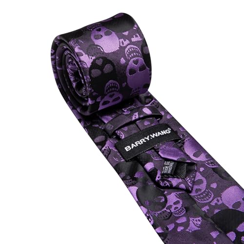 Image of Barry.Wang Man Tie Sets Skull Ties Animal Extra Long Necktie Silk Woven Handkerchief Cufflinks Festival Party Gift