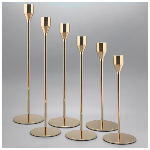 Looscentt 6Pcs French Gold Candlestick Holders Set Fit 3/4" Tall Taper Candle Home Decorative Table Centerpieces for Family Dinning, Party Decoration